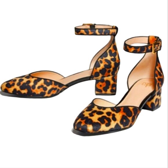 Cabi Kiki Leopard Animal Print Ankle Strap Kitten Heels Brown Black 6015 Block 8 - Picture 1 of 15